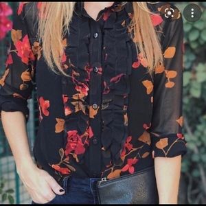 NWOT Cabi sheer blouse with ruffle detail